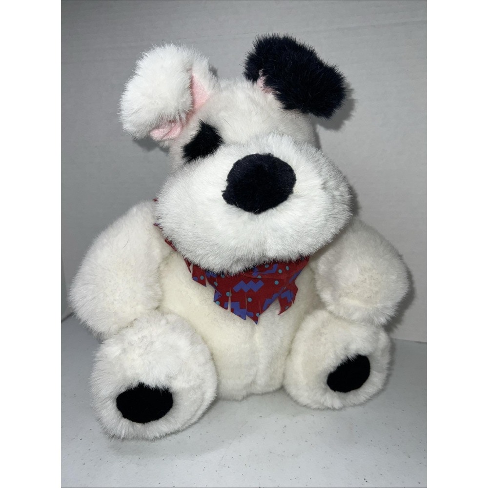 Caltoy Black & White Eye Spot Soft Toy Stuffed Plush Animal Red Bandana 12" Vtg